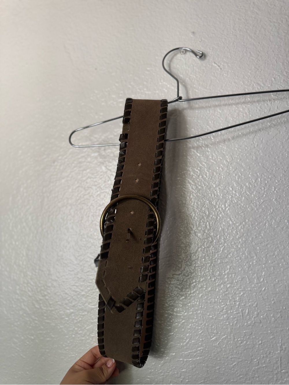 Nine West Brown Suede Belt with Brass Ring Buckle